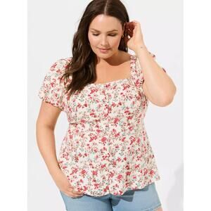 NWT Torrid Peplum Challis Puff Short Sleeve Top Greenhouse Floral Dew Size 6X